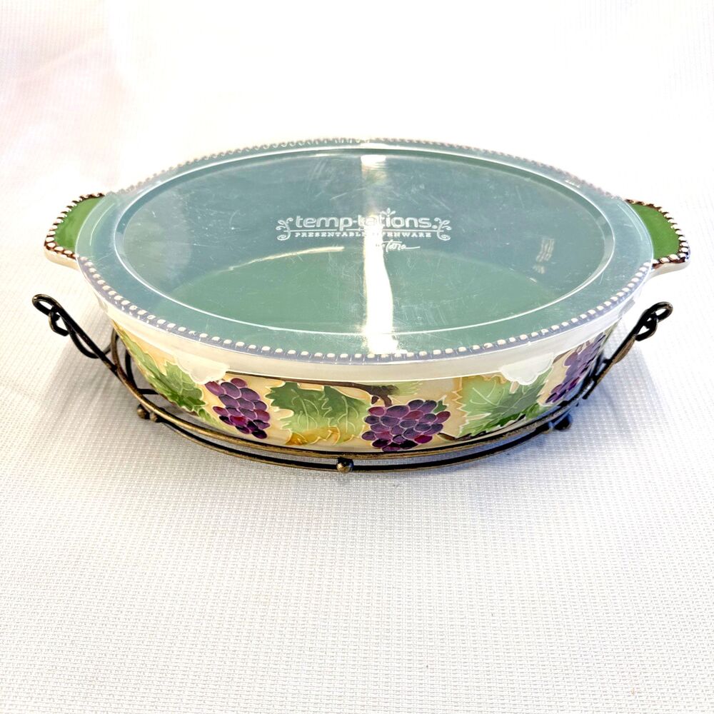 Temp-Tations by Tara - GRAPES 3 Qt Baker + Storage Cover + Wire Rack - Rare